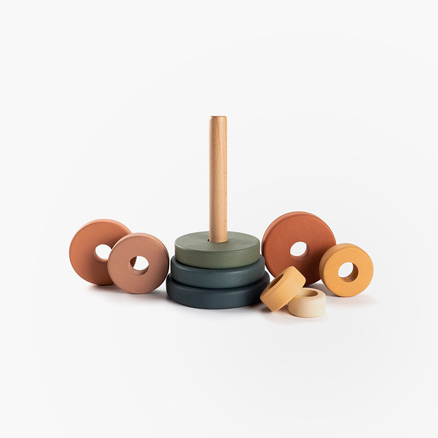 Wooden ring stacker / Green & Mustard